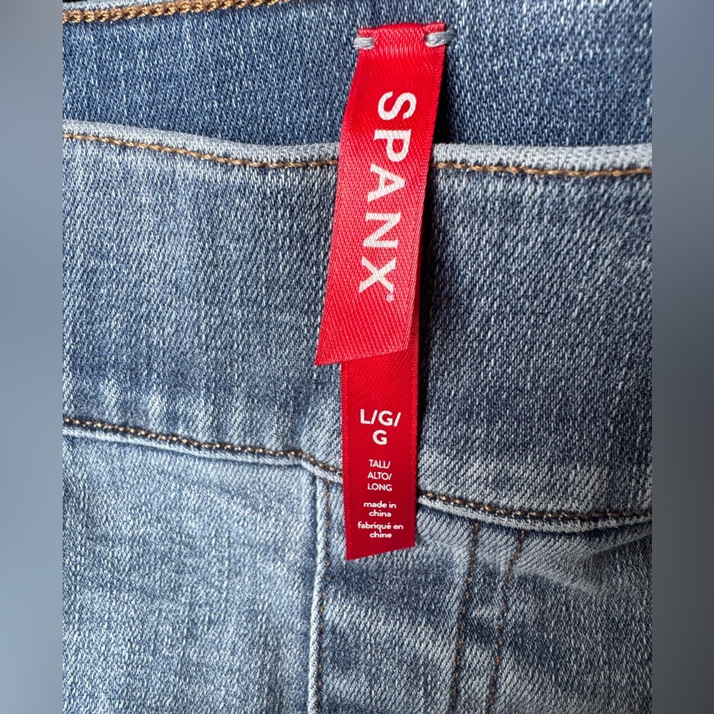 SPANX Skinny Jean Legging Light Vintage Wash High-Rise Elastic Waist Large TALL - Picture 7 of 8